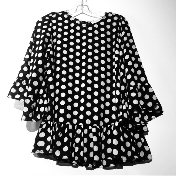 Michael Kors Polka Dot Flutter Ruffle Sleeve Top M - Picture 2 of 11